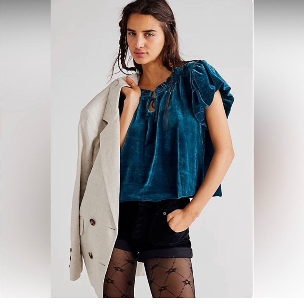 Free People Terese velvet smocked top